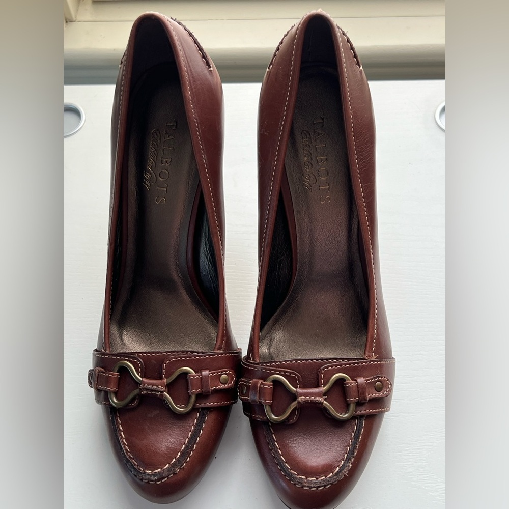 Talbots Brown Leather Heels with Gold Accents
